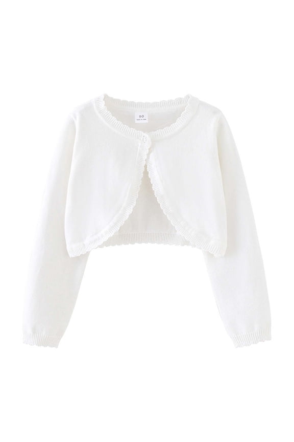 Toddler Girls Knit Cardigan Sweater Top Crewneck Open Front Shirt Kids Spring Fall Lightweight Layering Outerwear Clothing White Size 4-5T