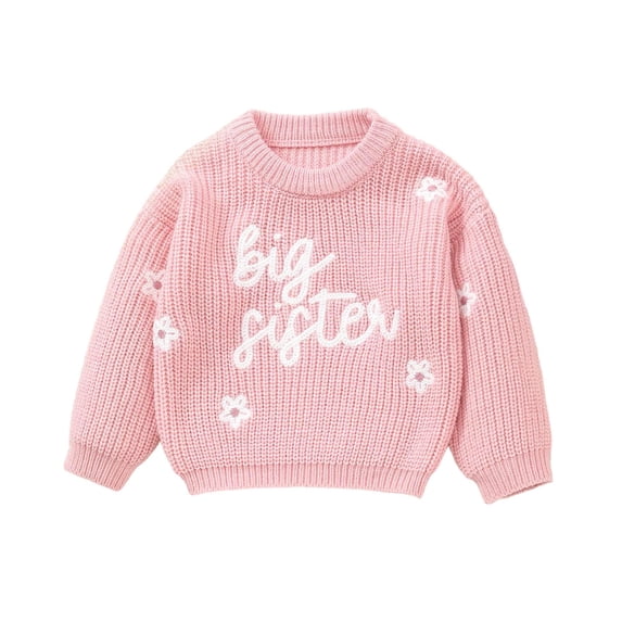 Toddler Girls Knit Sweater With Letter Floral Embroidery Cute Crewneck Top Casual Clothes
