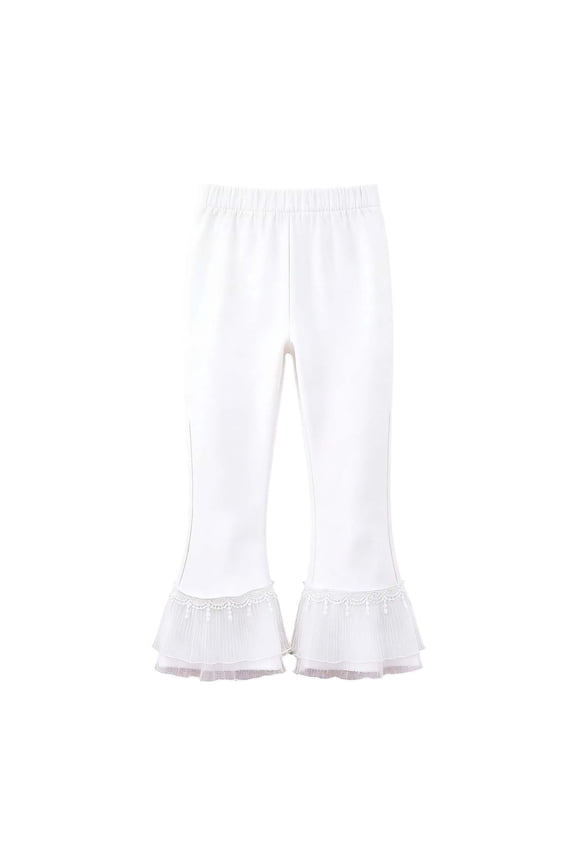 Toddler & Girls Lace Trim Flare Capris, Elastic Waist Sheer Mesh Ruffle Bottom Casual Pants