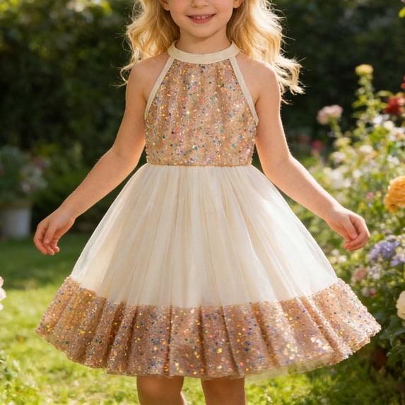 Toddler Girls Layered Tulle Dress Rose Gold Sleeveless Princess Dress Girls Children's Day Dress 2T