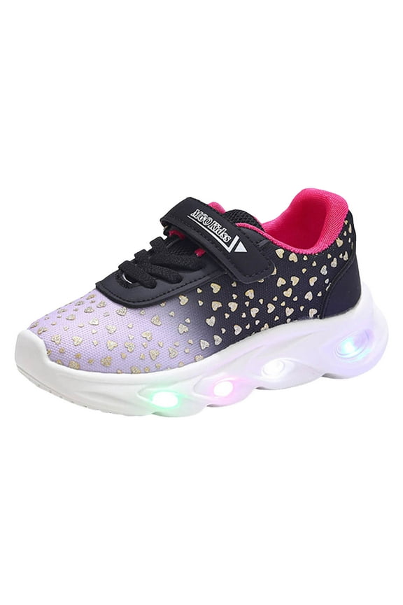 Toddler Girls Led Flashing Runing Shoes Kids Light Up Slip On Sneakers Cute Non Slip Tennis Footwear