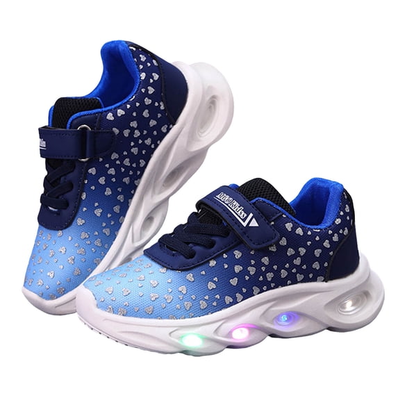 Toddler Girls Led Shoes Kids Light up Running Walking Sneakers All Season Comfortable Slip on Mesh Knit Footwear Blue Size 12 Little Kid