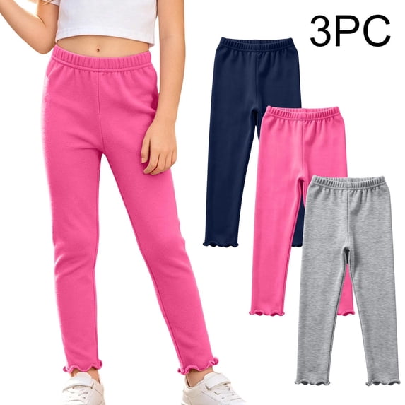 Toddler Girls Leggings 3 Pack Casual Soft Cotton High Waist Stretch Kids Dance Pants Multicolor 3 T
