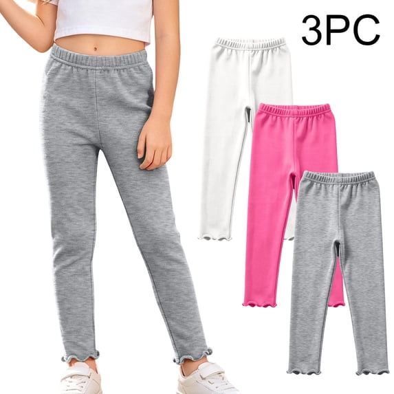 Toddler Girls Leggings 3 Pack Casual Soft Cotton High Waist Stretch Kids Dance Pants Multicolor 3 T