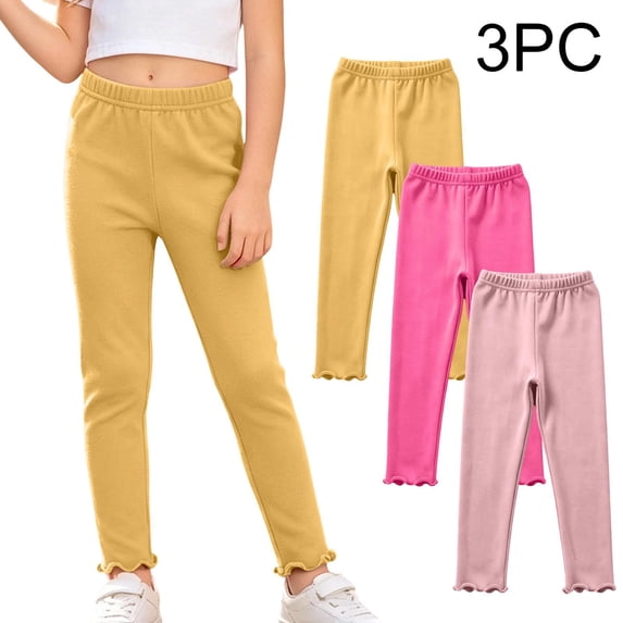 Toddler Girls Leggings 3 Pack Soft Cotton Casual Stretch High Waist Kids Dance Pants Multicolor 4 T