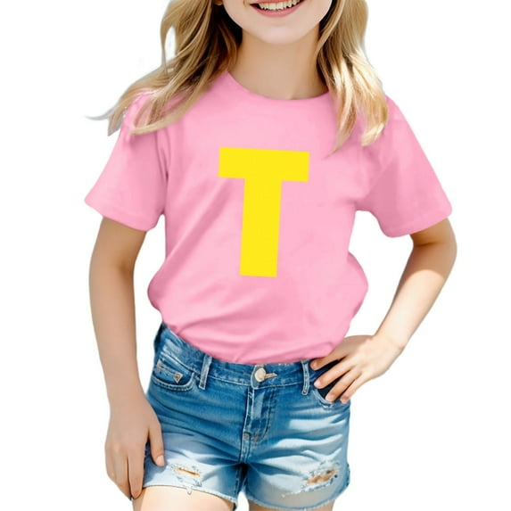 Toddler Girls Letter Printed T-Shirt Casual Short Sleeve Top Summer T-Shirts Pink,3-4T Girls Shirts And Tops 