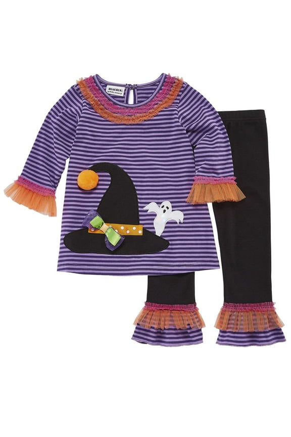 Toddler Girls Light Up Ghost & Witch Halloween Outfit Shirt & Leggings Set 2T