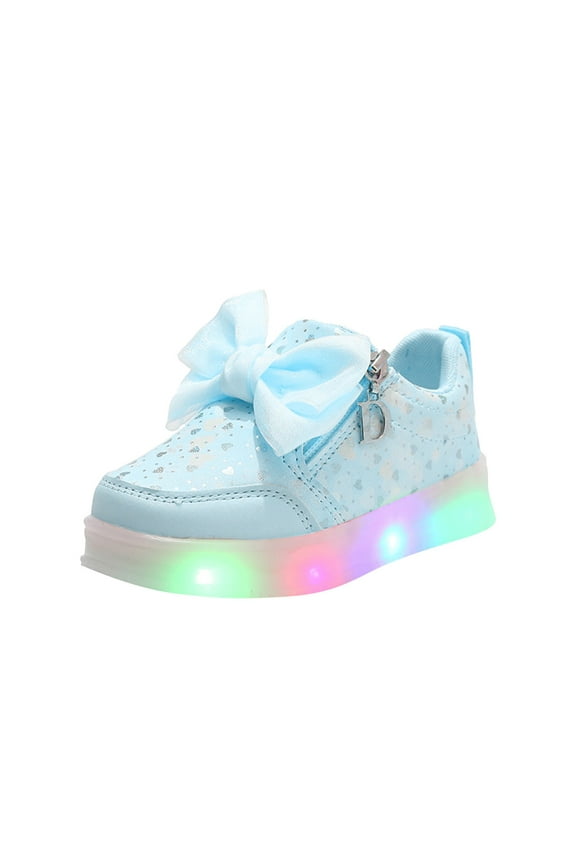 Toddler Girls Light up Fashion Sneakers Heart Bow Casual Platform Low Top Walking Shoes for Kids
