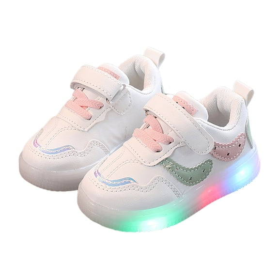 Toddler Girls Light up Shoes Color Block Casual Flat Shoes Outdoor Antislip Lace up Sneakers with Hook and Loop Red 6 Toddler
