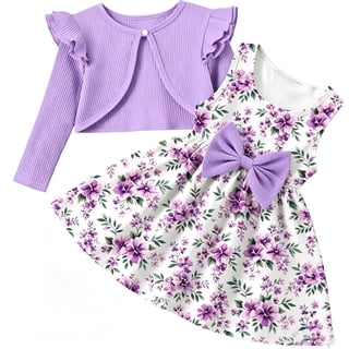 Aideaone Toddler Girls Dress Sleeveless Floral with Ruffle Cardigan 2 Piece Outfit Set 2-6T