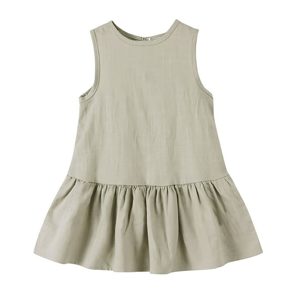 Toddler Girls Linen Sleeveless Dress A-Line Ruffle Hem Summer Outfits, Size 3-4Y