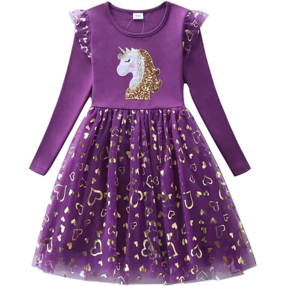 Toddler Girls Long Sleeve Autumn Spring Dress Casual Outfits Party Tutu Dress Gifts for 3-7 Years