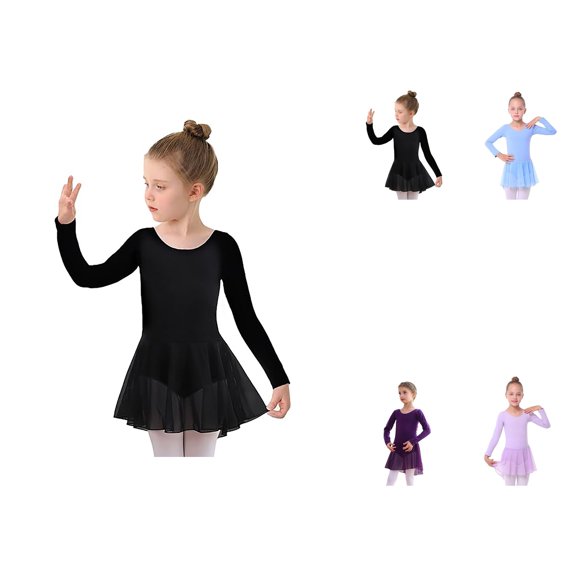 Toddler Girls Long Sleeve Ballet Leotard Dress with Tutu Skirt – Soft Stretchy Dance Outfit for Performance & Practice