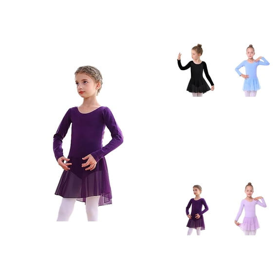 Toddler Girls Long Sleeve Ballet Leotard Dress with Tutu Skirt – Soft Stretchy Dance Outfit for Performance & Practice