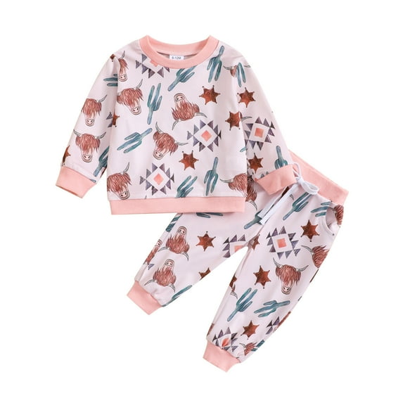 Toddler Girls Long Sleeve Cartoon Cow Print Tops And Pants 2PCS Outfits Clothes Set For Children Kids Fall Winter Clothes 3-6 Months