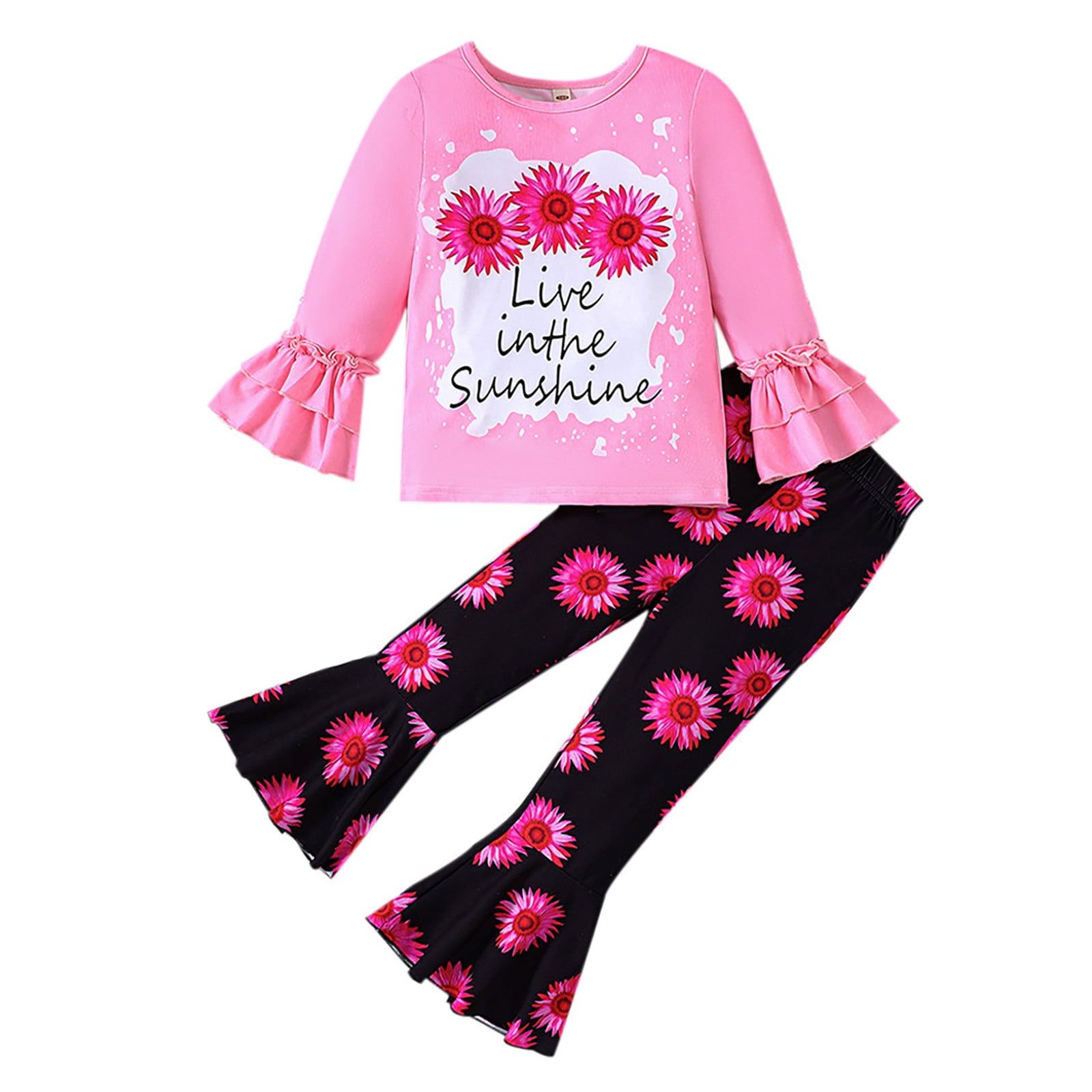 Summer Hot Selling Baby Kids Girls Short Sleeves Cartoon Pattern T-shirt and Pants Clothing Set