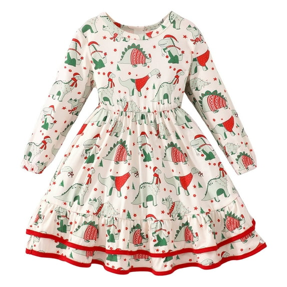 Toddler Girls Long Sleeve Christmas Prints Fall Princess Dress Dance Party Dresses Kids Clothes,Size 4-5 Years