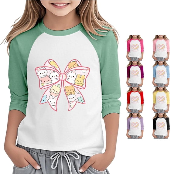 Toddler Girls' Long Sleeve Crew Neck Tee T-Shirt Easter Fashion Rabbit Printed T-Shirt Size 3-4T , Green