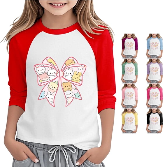 Toddler Girls' Long Sleeve Crew Neck Tee T-Shirt Easter Fashion Rabbit Printed T-Shirt Size 3-4T , Red