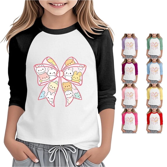 Toddler Girls' Long Sleeve Crew Neck Tee T-Shirt Easter Fashion Rabbit Printed T-Shirt Size 4-5T , Black