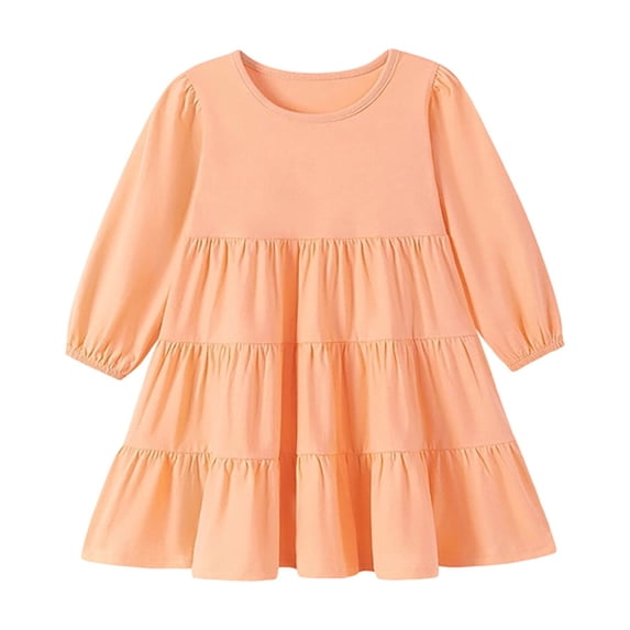 Toddler Girls Long Sleeve Dress Solid Ruffle Fall Winter School Dress