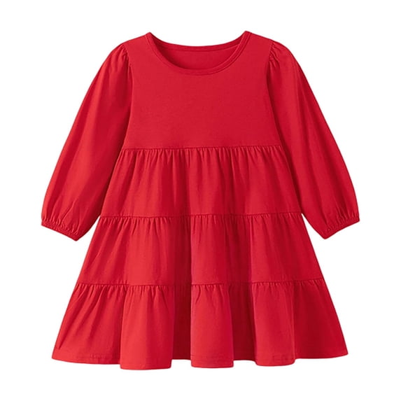 Toddler Girls Long Sleeve Dress Solid Ruffle Fall Winter School Dress