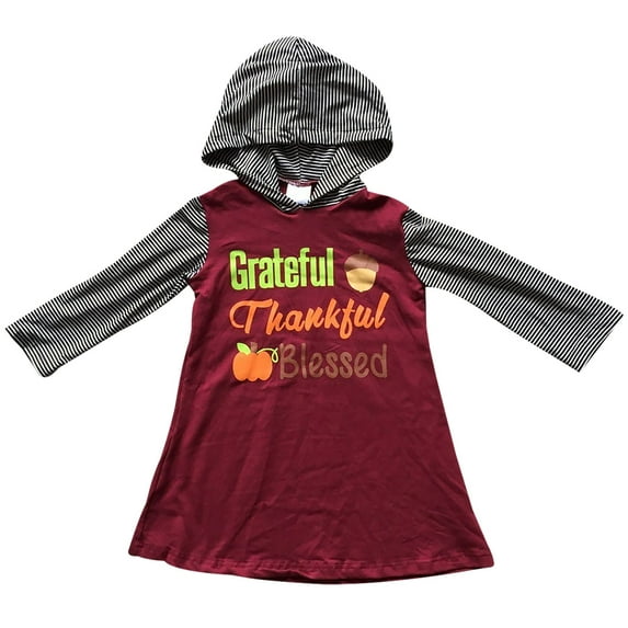 Toddler Girls Long Sleeve Grateful Thankful Blessed Hoodie Flower Girl Dress Red 2T XS (P201923P)