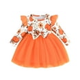 thumbnail image 1 of Toddler Girls Long Sleeve Hallowmas Pumpkin Prints Tulle Princess Dress Clothes,Size 9-12 Months, 1 of 4