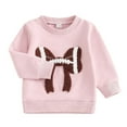 thumbnail image 1 of Toddler Girls Long Sleeve Hooded Sweatshirt With Bow Football Embroidery Loose Fit Pullover Top Fall Season, 1 of 3