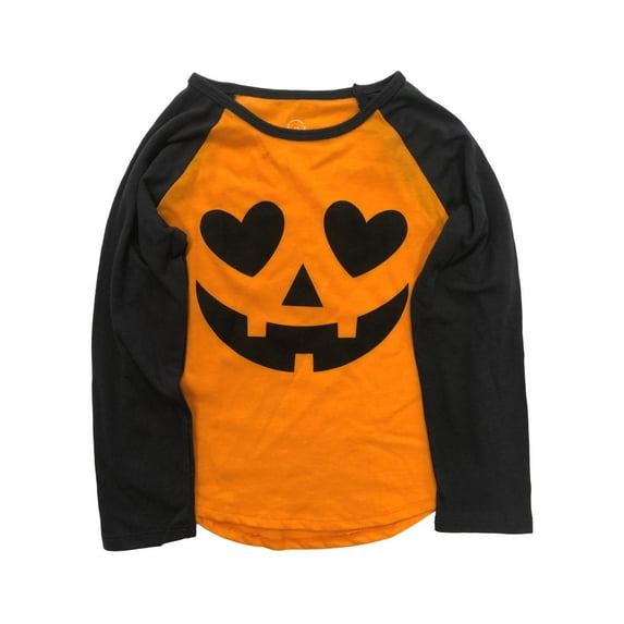 Toddler Girls Long Sleeve Orange & Black Pumpkin Halloween T-Shirt Tee Shirt 3T