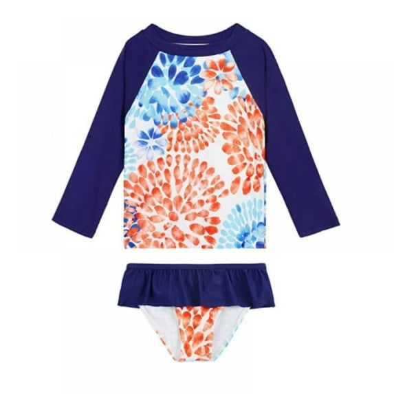 Toddler Girls Long Sleeve Rash Guard 2 Piece Swimsuit Set Bathing Suit Set Sun Protection Swimwear Summer Beach Outfit