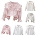 thumbnail image 1 of Toddler Girls Long Sleeve Shirts Elegant Ruffled Button Down Shirts School Tops Size 3-4T ,Red, 1 of 4
