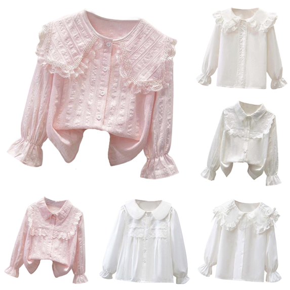 Toddler Girls Long Sleeve Shirts Elegant Ruffled Button Down Shirts School Tops Size 3-4T ,Red
