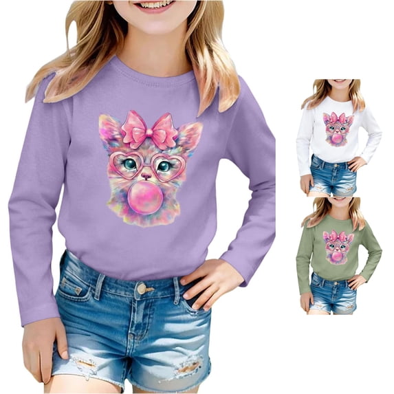 Toddler Girls Long Sleeve T-Shirts Crewneck Tops Cute Rabbit Printed T Shirt Top Size 4-5T , Purple