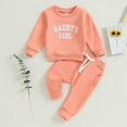 thumbnail image 1 of Toddler Girls Long Sleeved Letter Print Sports Suit Round Neck Pullover Sweater Solid Color Pants with Pockets, 1 of 3