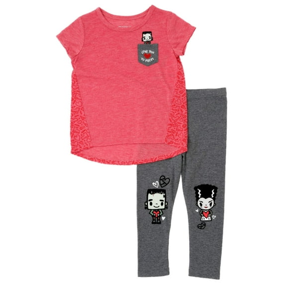 Toddler Girls Love You To Pieces Outfit Frankenstein Monster Shirt & Leggings 5T