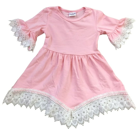 Toddler Girls Lovely Short Sleeve Lace Solid Birthday Party Flower Girl Dress Blush 2T XS (P317824P)