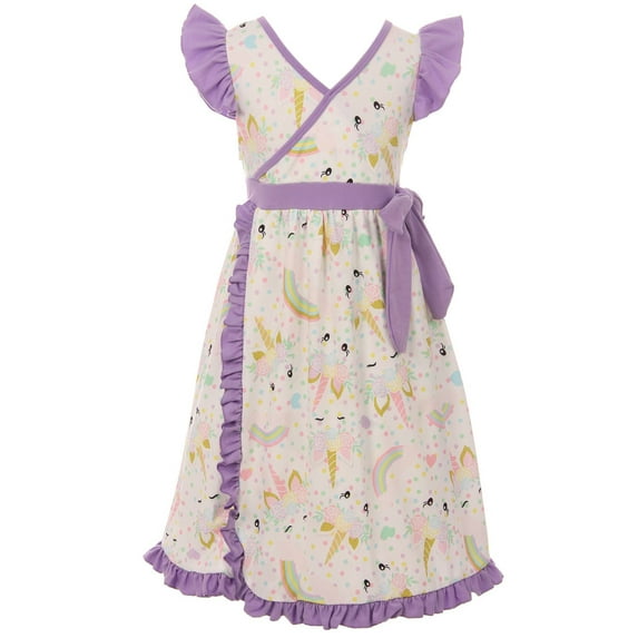 Toddler Girls Lovely Unicorn Rainbow Wrap Ruffle Birthday Party Flower Girl Dress Off White 2T XS (P201421P)