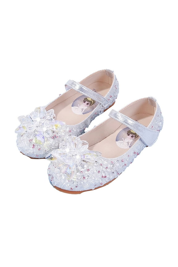 Toddler Girls Mary Jane Flat Dress Shoes Glitter Elsa Princess Shoes Toddler/Little/Big Kids