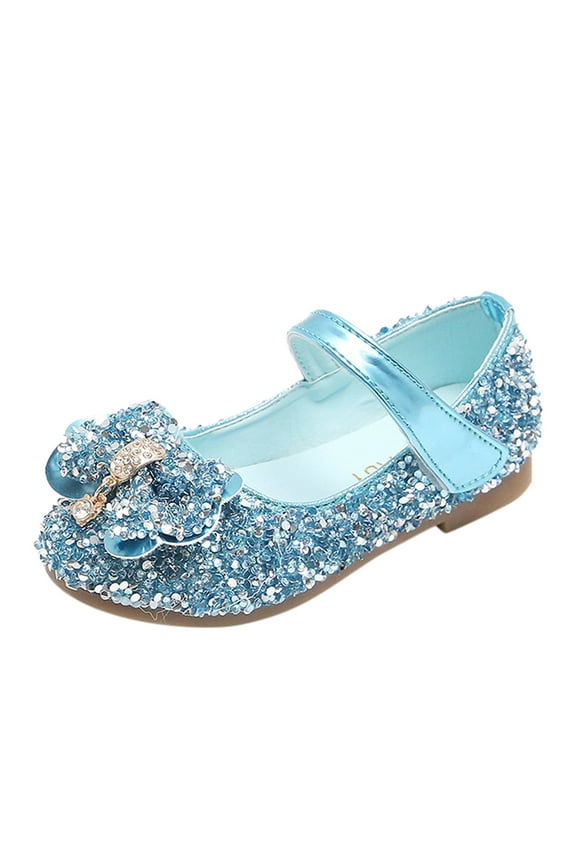 Toddler Girls Mary Janes Flat Dress Shoes Sparkly Sequin Bow Princess Ballerina Dance Shoes for Kids