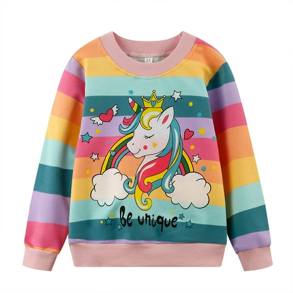 Toddler Girls Multicolor Stripe Unicorn Sweatshirts Kids Long Sleeve Shirts Fall Clothes 4T 235