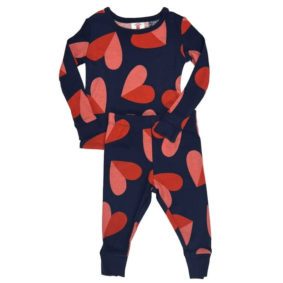 Toddler Girls Navy Red & Pink Heart Valentines Snug Fit Long Sleeve Pajamas 12m