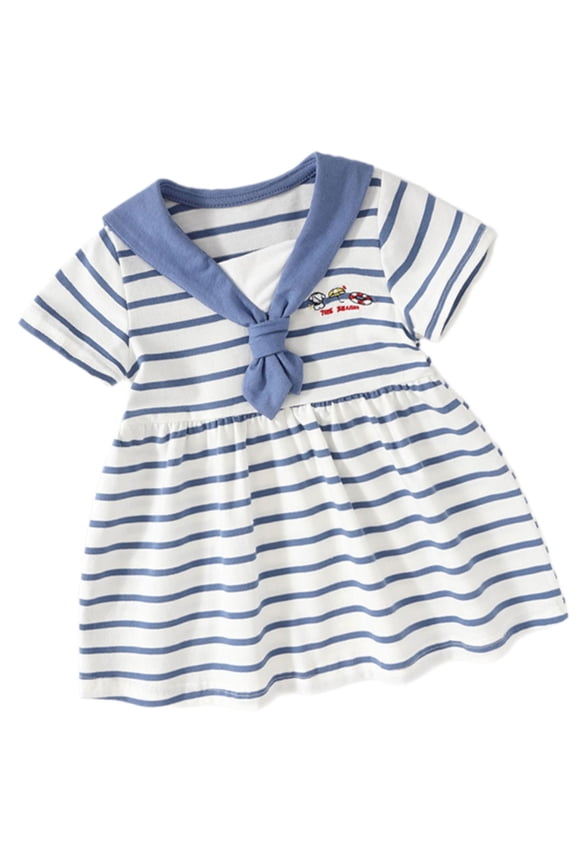 Toddler Girls Navy Stripe Cotton Dress Breathable Wear Reinforced Stitching Quick Changing Detail