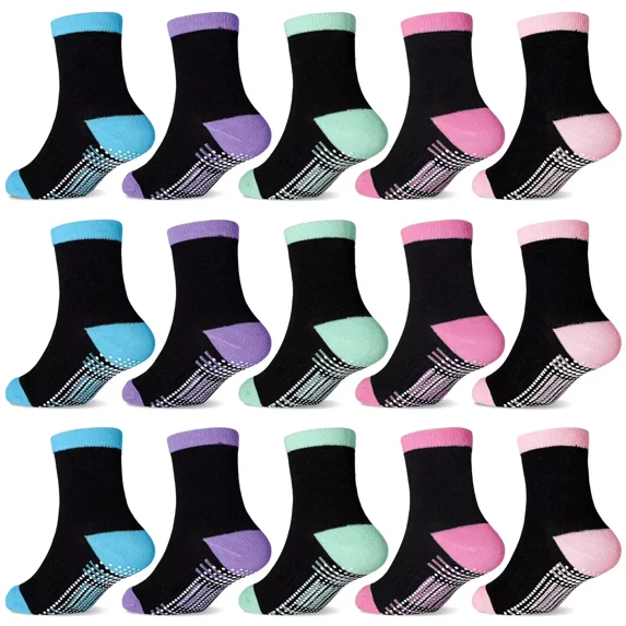 Toddler Girls Non Slip Socks, 15 Pairs Baby Kids Skid Sock with Grippers for 0-7 Years Toddler Girls Boys