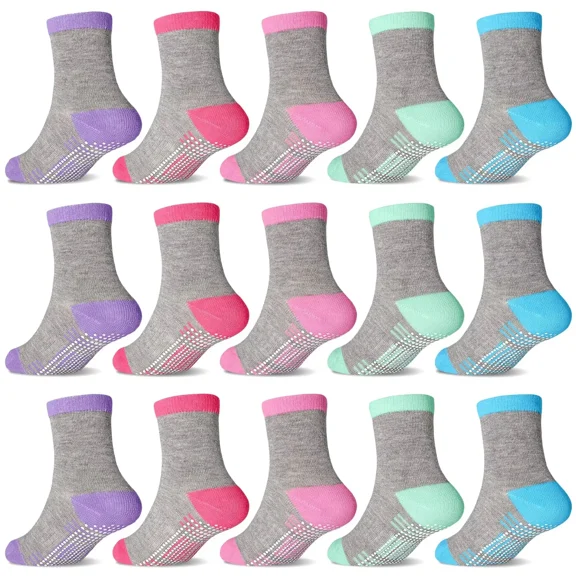 Toddler Girls Non Slip Socks, 15 Pairs Baby Kids Skid Sock with Grippers for 0-7 Years Toddler Girls Boys