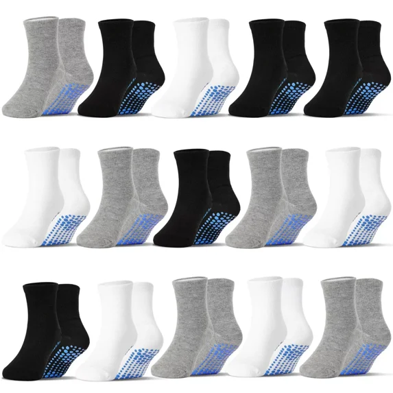 Toddler Non Slip Socks Boy Grip Socks Kids Grippers Soft Breathable Solid Color 15 Pairs 6 Months-7 Years