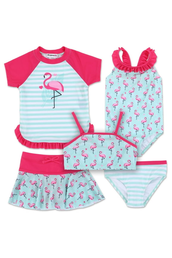 Toddler Girls One Piece Bathing Suit Bikini Top Rash Guard Skirt and Bottom 5 Swimsuit Set Toddler to Little Kid