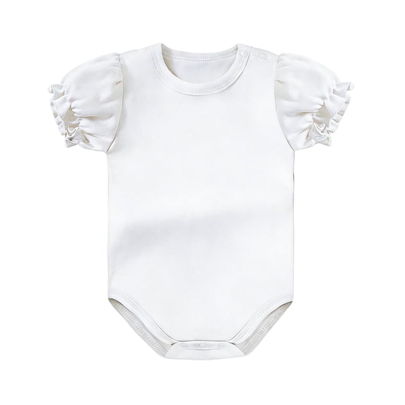 Toddler Girls One Piece Onesies Crew Neck Puff Short Sleeve Jumpsuit Summer Lightweight Comfy Romper (9-12 Months, White)
