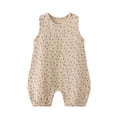 thumbnail image 1 of Toddler Girls One Piece Romper Crew Neck Sleeveless Floral Print Jumpsuit Cotton Comfy Soft Summer Pajamas (6-9 Months, Coffee), 1 of 5
