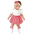 thumbnail image 1 of Toddler Girls One-Piece Romper Dress Outfits Short Sleeve Plaid Ribbed Bodysuits Headbands Set Summer Baby Girl Clothes Set Size 12-18 Months, 1 of 6